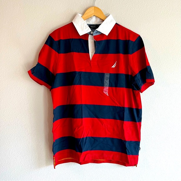 nautical striped short sleeve polo shirt NWT - Picture 1 of 3